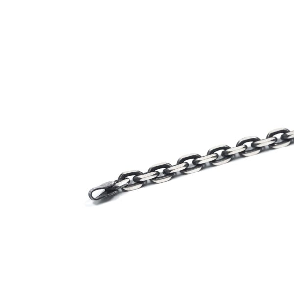 Black Rhodium Plated Brushed Sterling Silver Link Chain Bracelet (Thin) - Image 4