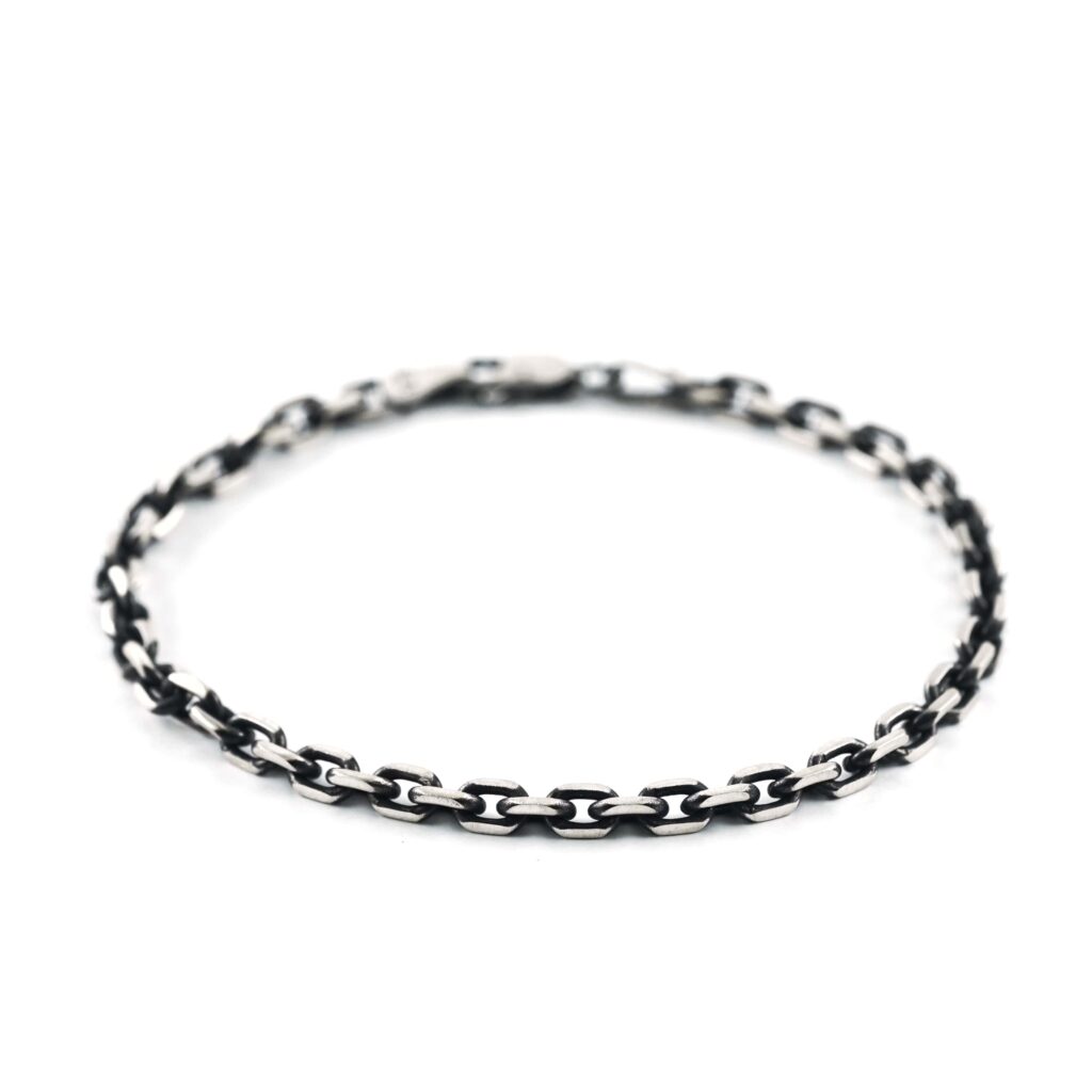 Black Rhodium Plated Brushed Sterling Silver Link Chain Bracelet (Thin)