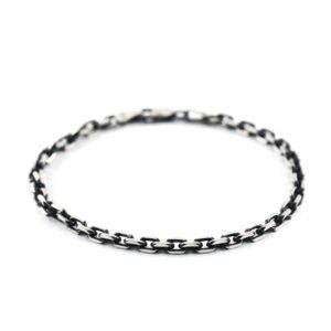 Black Rhodium Plated Brushed Sterling Silver Link Chain Bracelet (Thin)
