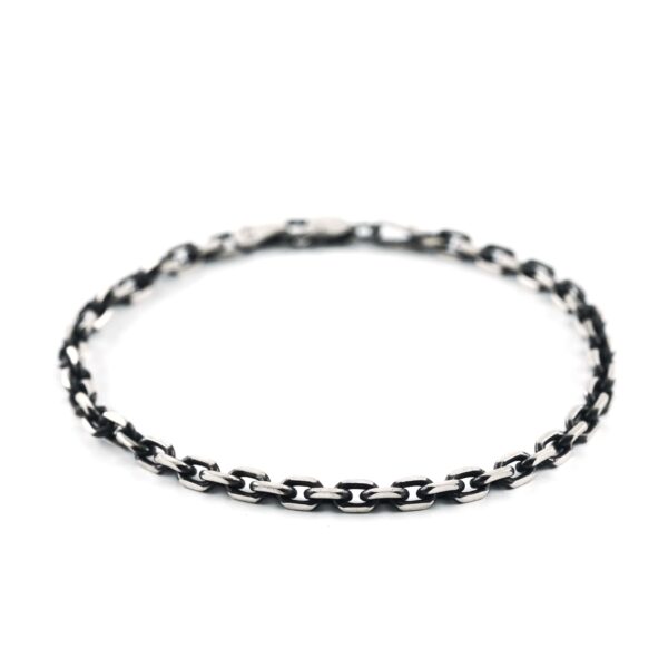 Black Rhodium Plated Brushed Sterling Silver Link Chain Bracelet (Thin)
