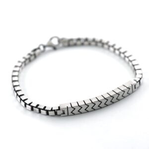 Rhodium Plated Brushed Sterling Silver Zigzag Pattern Cube Chain Silver Bracelet
