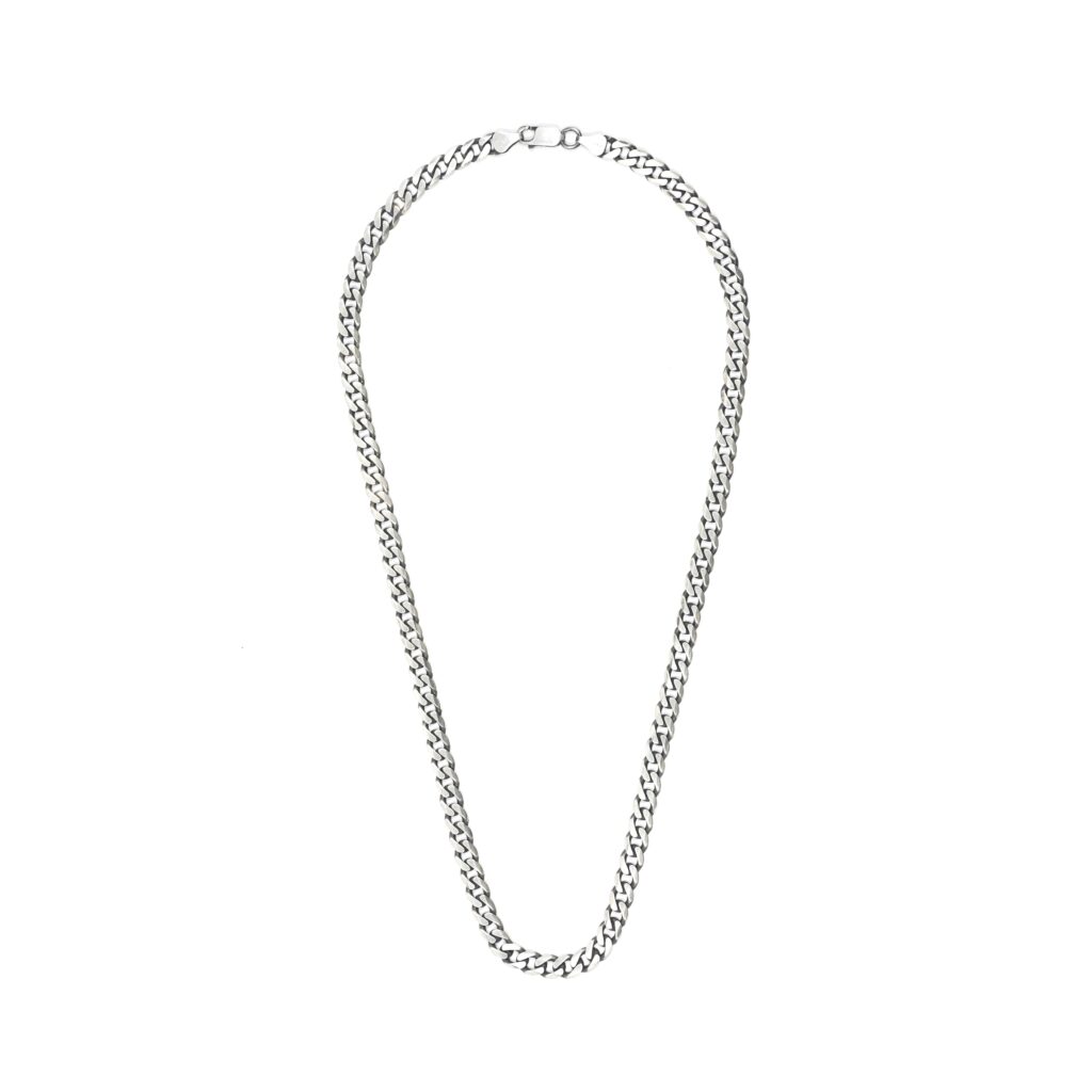 925 Italy Silver Rhodium Plated Brushed Satin Finish Diamond Cut Curb Chain Necklace