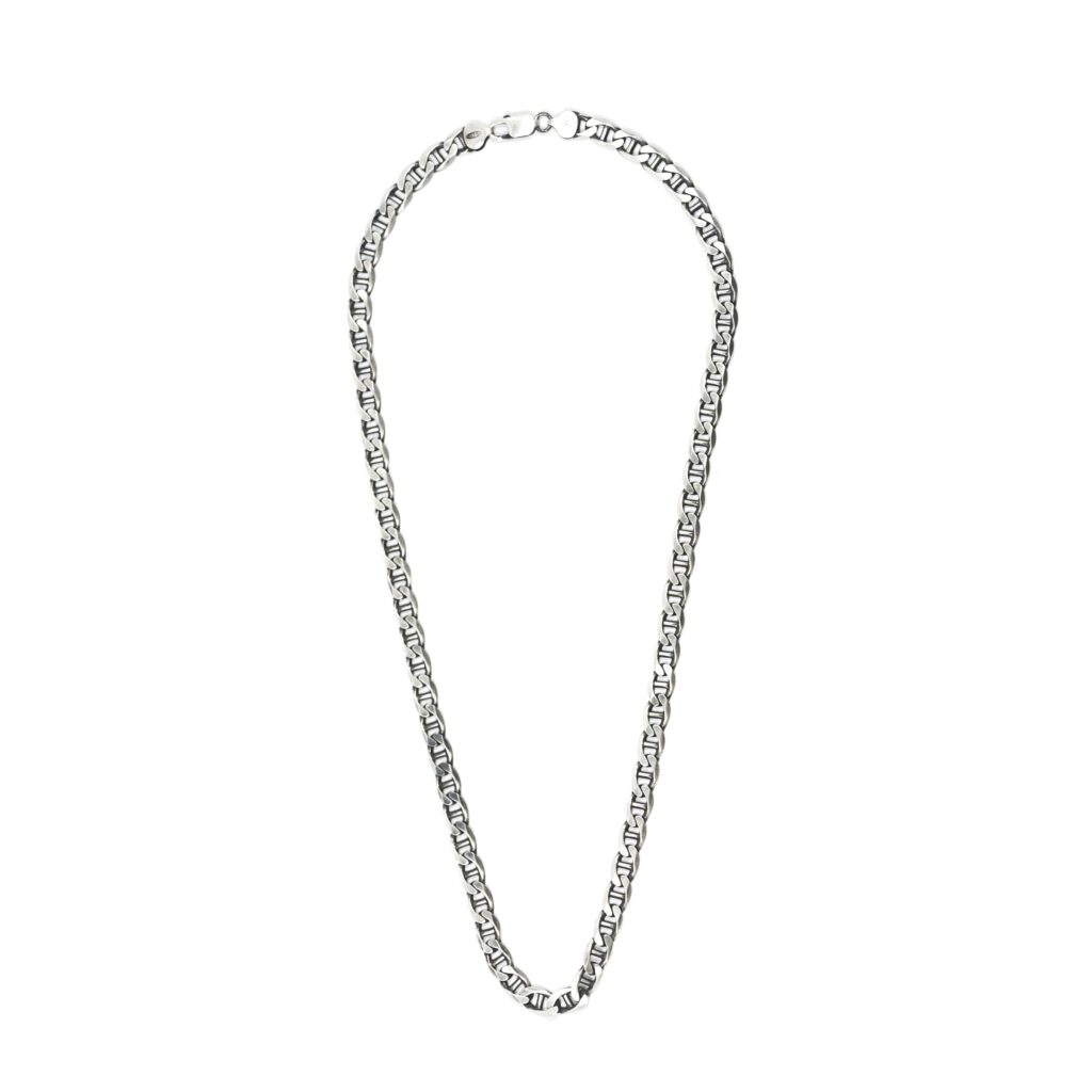 925 Italy Silver Rhodium Plated Brushed Satin Anchor Chain Necklace