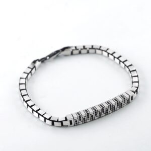 Rhodium Plated Brushed Sterling Silver Black Stones Studded Bracelet