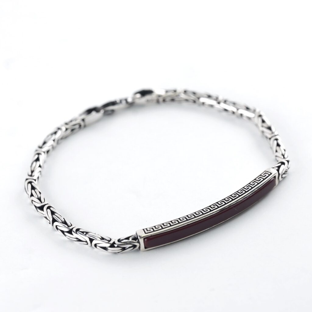 Brown Rhodium Plated Brushed Sterling Silver Versace Byzantine Chain Bracelet