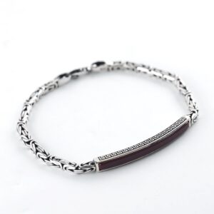 Brown Rhodium Plated Brushed Sterling Silver Versace Byzantine Chain Bracelet