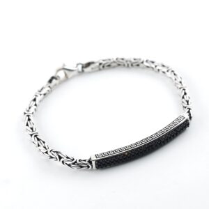 Black Rhodium Plated Brushed Sterling Silver Versace Zircon Stones Studded Bracelet