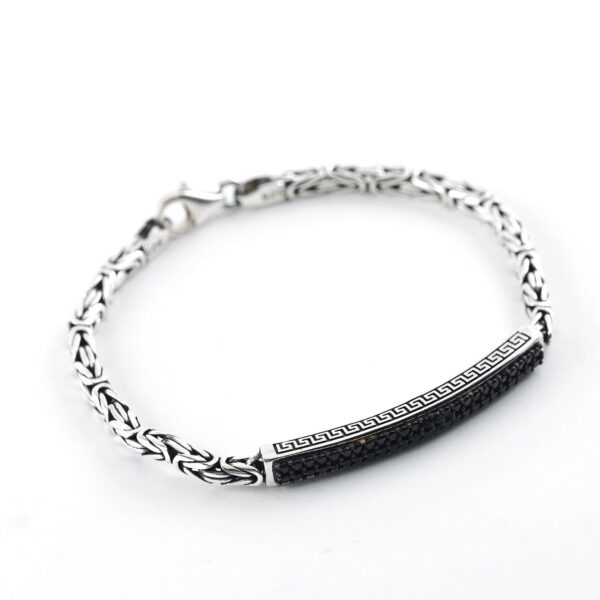 Black Rhodium Plated Brushed Sterling Silver Versace Zircon Stones Studded Bracelet