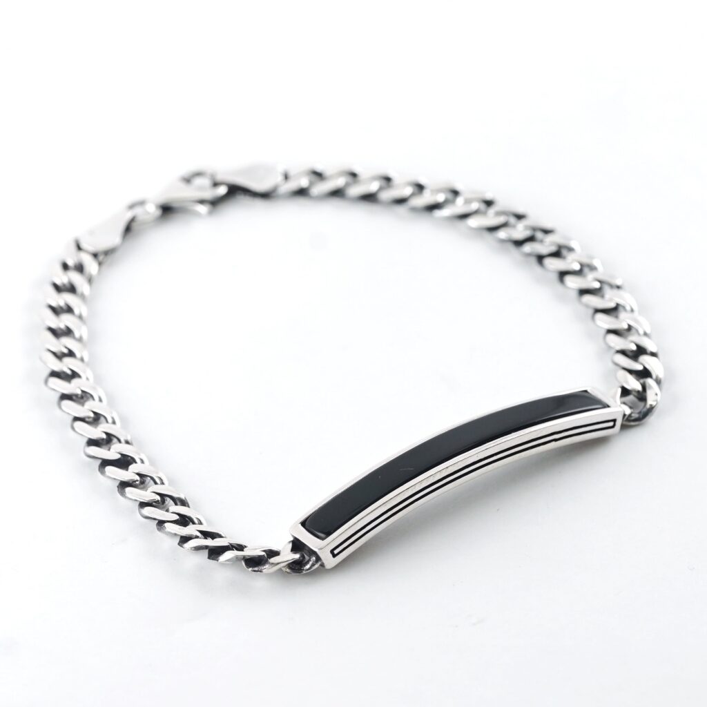 Rhodium Plated Brushed Sterling Silver ID Bracelet
