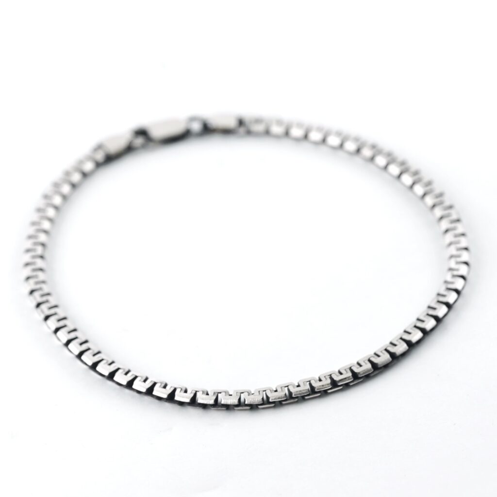 Black Rhodium Plated Brushed Sterling Silver Greek Bracelet (Thin)