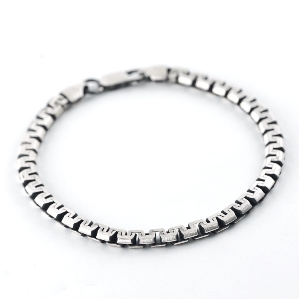 Black Rhodium Plated Brushed Sterling Silver Greek Bracelet
