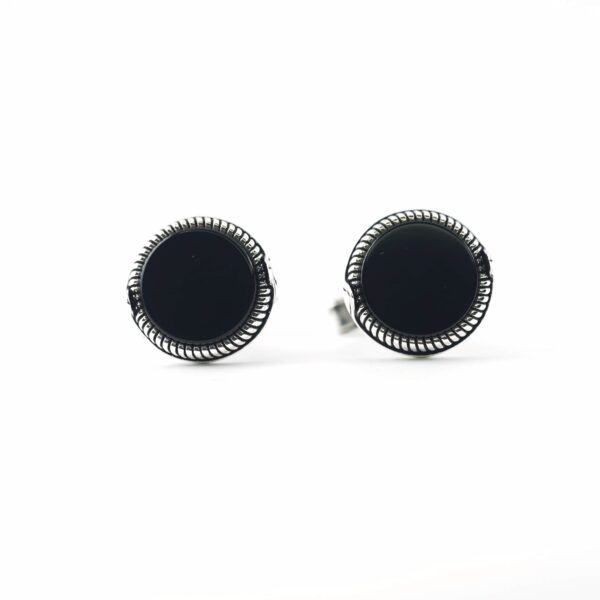 Sterling Silver Frame Round Shape Black Onyx Stone Cufflinks - Image 3
