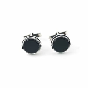 Sterling Silver Frame Round Shape Black Onyx Stone Cufflinks