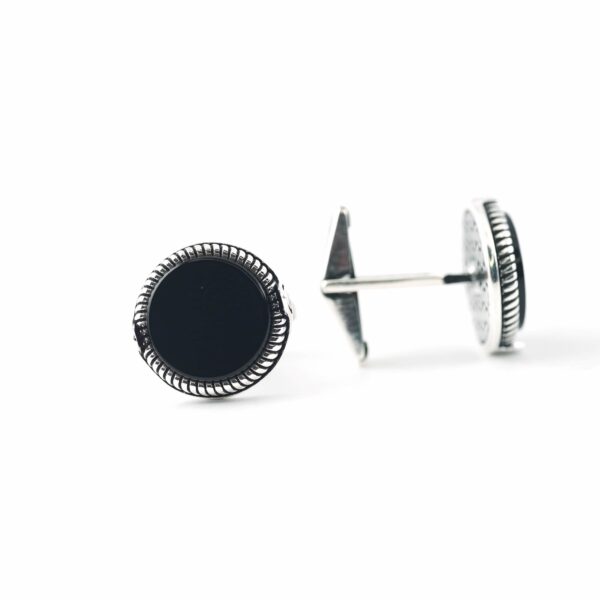 Sterling Silver Frame Round Shape Black Onyx Stone Cufflinks - Image 2