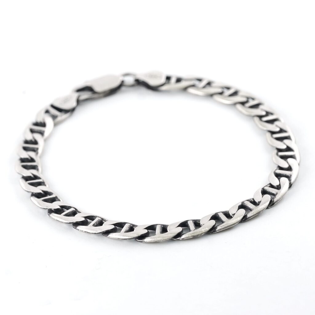 Black Rhodium Plated Brushed Sterling Silver Anchor chain bracelet