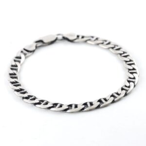 Black Rhodium Plated Brushed Sterling Silver Anchor chain bracelet