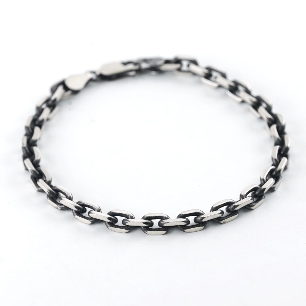 Black Rhodium Plated Brushed Sterling Silver Link Chain Bracelet
