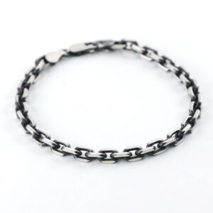 Black Rhodium Plated Brushed Sterling Silver Link Chain Bracelet