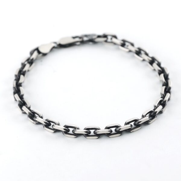 Black Rhodium Plated Brushed Sterling Silver Link Chain Bracelet