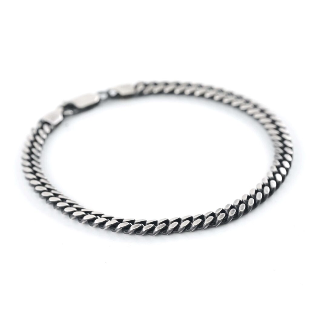 Black Rhodium Plated Sterling Silver Brushed Curb Bracelet