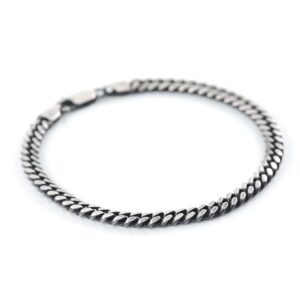 Black Rhodium Plated Sterling Silver Brushed Curb Bracelet