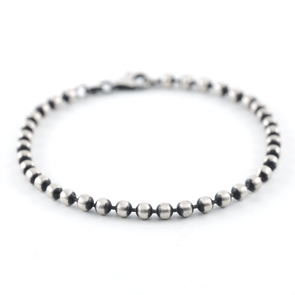 Black Rhodium Plated Flexible Ball Silver Bead Bracelet
