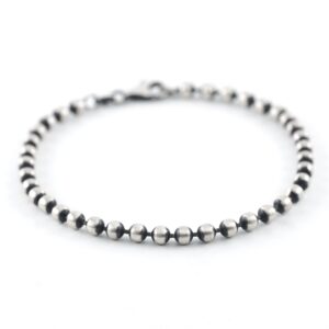 Black Rhodium Plated Flexible Ball Silver Bead Bracelet