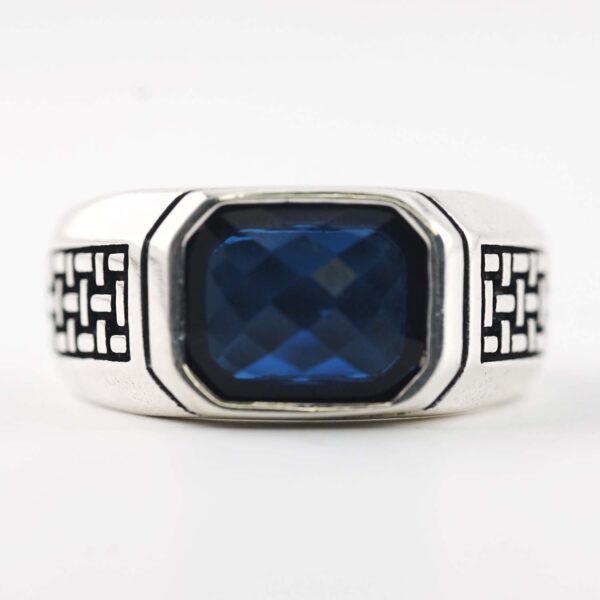 Semi-precious sapphire Agate Stone Silver Ring - Image 2