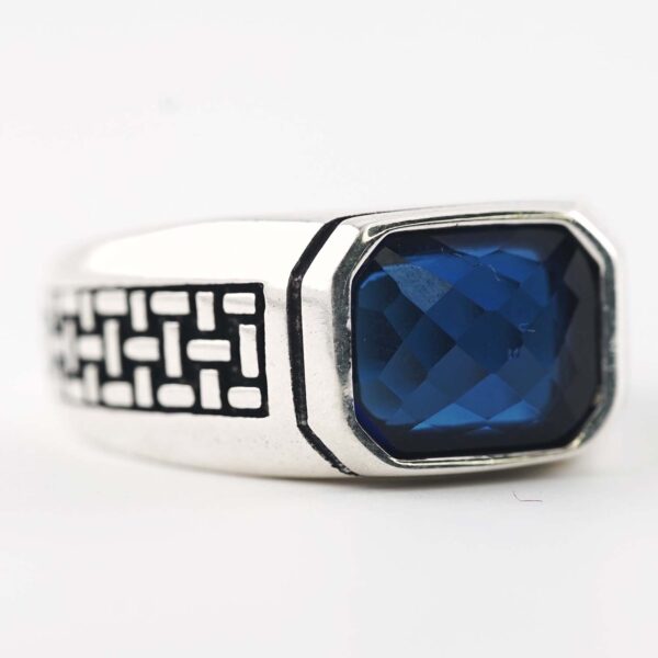 Semi-precious sapphire Agate Stone Silver Ring - Image 3