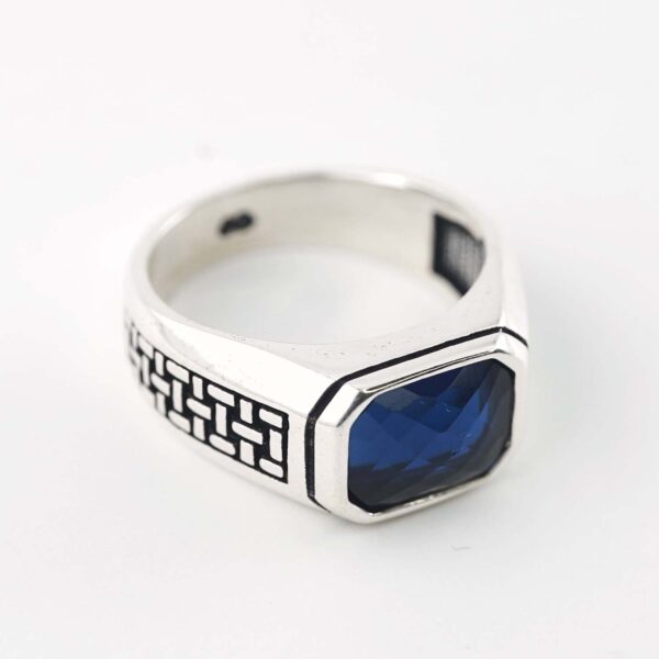 Semi-precious sapphire Agate Stone Silver Ring - Image 4