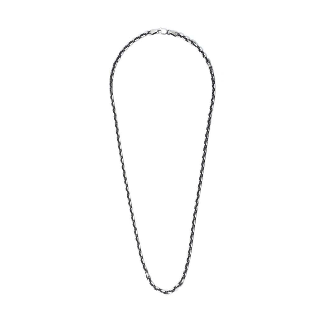 925 Italy Silver Black Rhodium Plated Brushed Satin Link Cable Chain Necklace