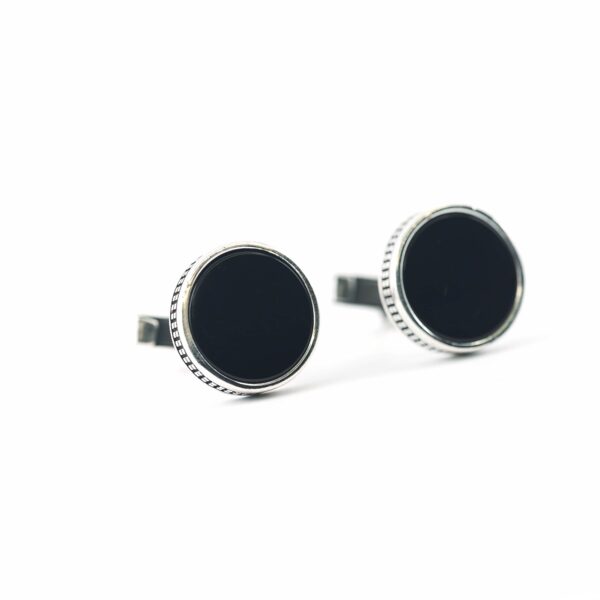 Sterling Silver Round Shape Black Onyx Stone Cufflinks - Image 3