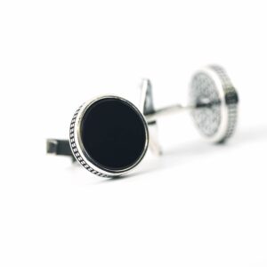 Sterling Silver Round Shape Black Onyx Stone Cufflinks