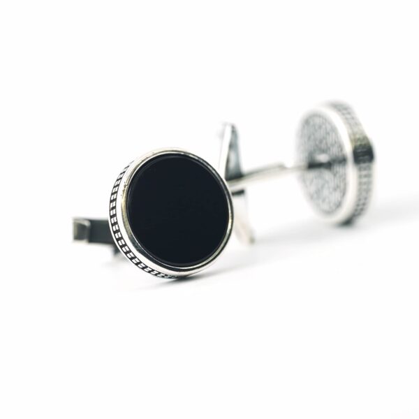 Sterling Silver Round Shape Black Onyx Stone Cufflinks