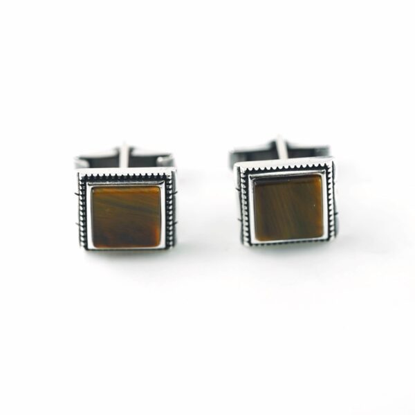 Sterling Silver Square Shape Tiger Eye Stone Cufflinks - Image 3