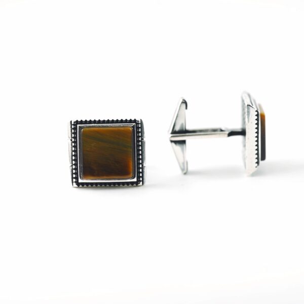 Sterling Silver Square Shape Tiger Eye Stone Cufflinks - Image 2