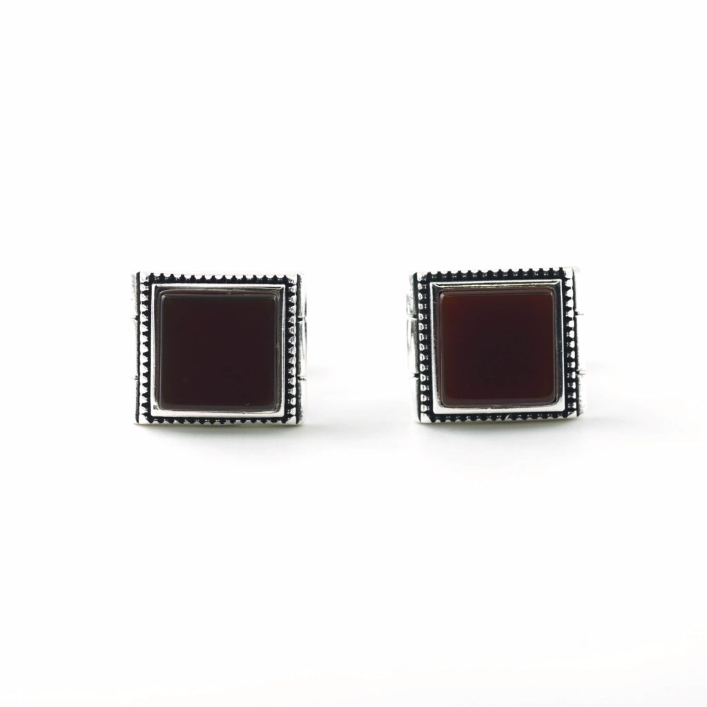 Sterling Silver Square Shape Agate Stone Cufflinks