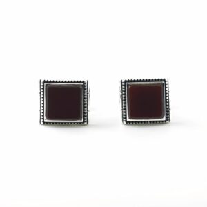 Sterling Silver Square Shape Agate Stone Cufflinks
