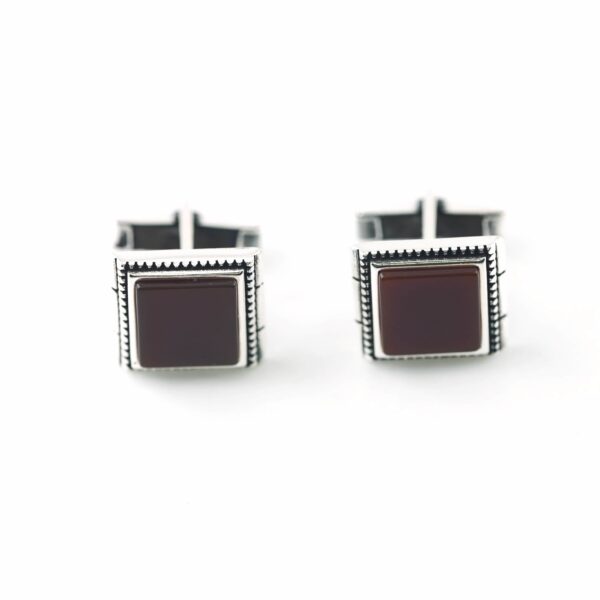 Sterling Silver Square Shape Agate Stone Cufflinks - Image 3