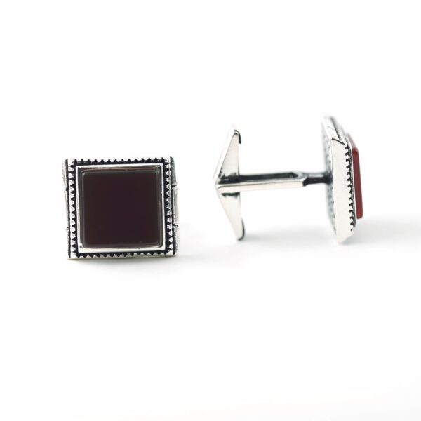 Sterling Silver Square Shape Agate Stone Cufflinks - Image 2