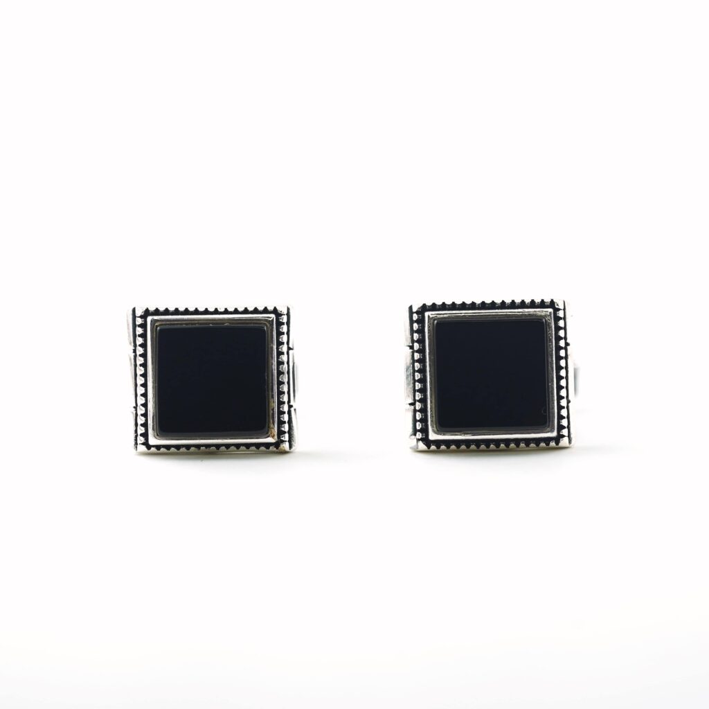 Sterling Silver Square Shape Black Onyx Stone Cufflinks