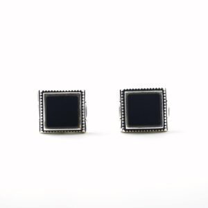 Sterling Silver Square Shape Black Onyx Stone Cufflinks