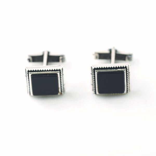 Sterling Silver Square Shape Black Onyx Stone Cufflinks - Image 3