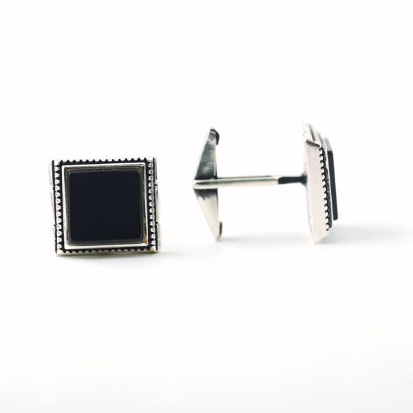 Sterling Silver Square Shape Black Onyx Stone Cufflinks - Image 2