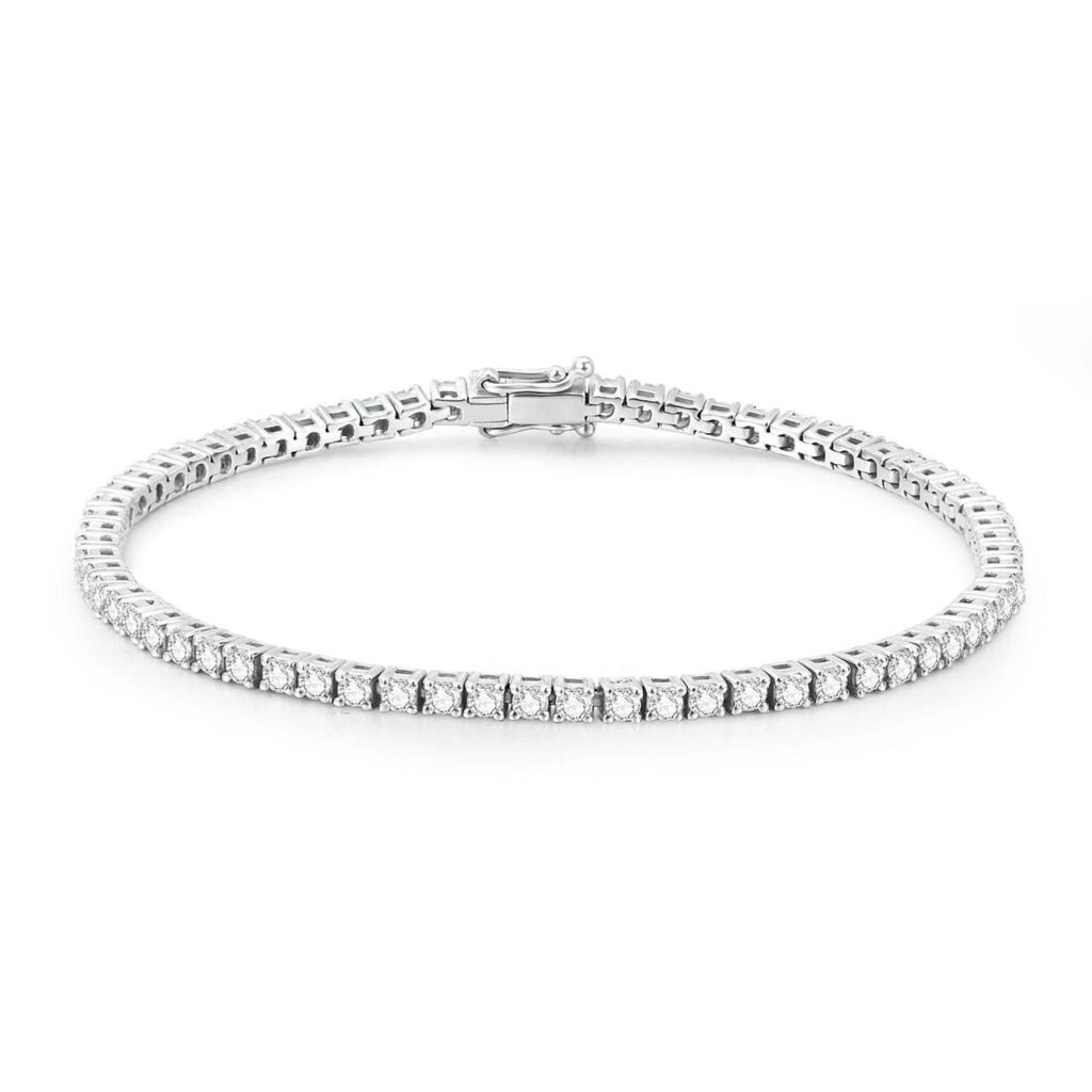 Rhodium Plated Brushed Sterling Silver Tennis Bracelet 2mm