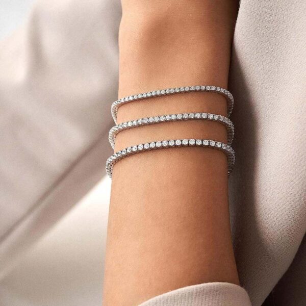 Rhodium Plated Brushed Sterling Silver Tennis Bracelet 2mm - Image 3