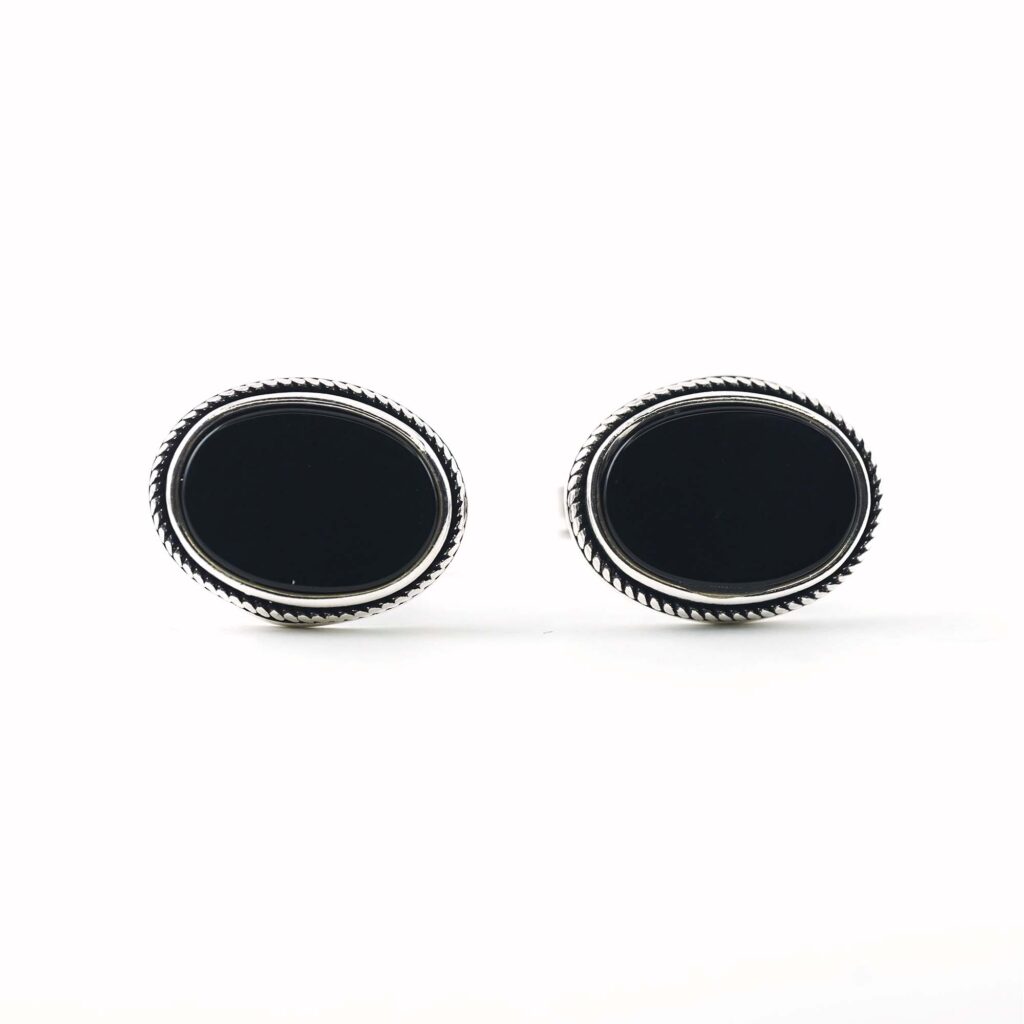 Sterling Silver Oval Shape Black Onyx Stone Cufflinks