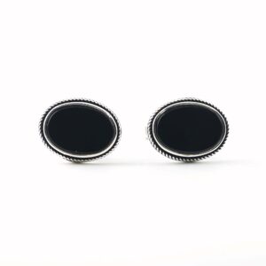 Sterling Silver Oval Shape Black Onyx Stone Cufflinks