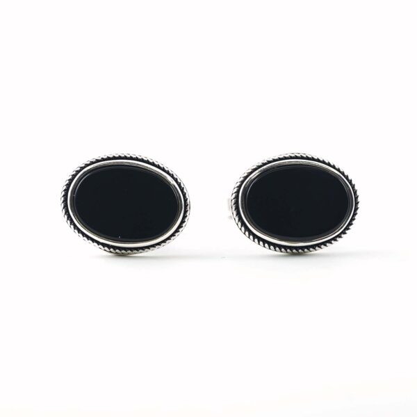 Sterling Silver Oval Shape Black Onyx Stone Cufflinks