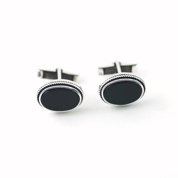 Sterling Silver Oval Shape Agate Stone Cufflinks - Image 2